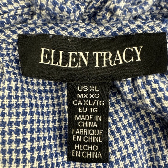 Ellen Tracy Blouse Women's XL Blue & White Gingham Top Linen Blend Sleeveless - Picture 4 of 10